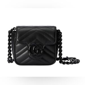 Gucci marmont black leather chevron wallet belt bag clutch shoulder bag mini